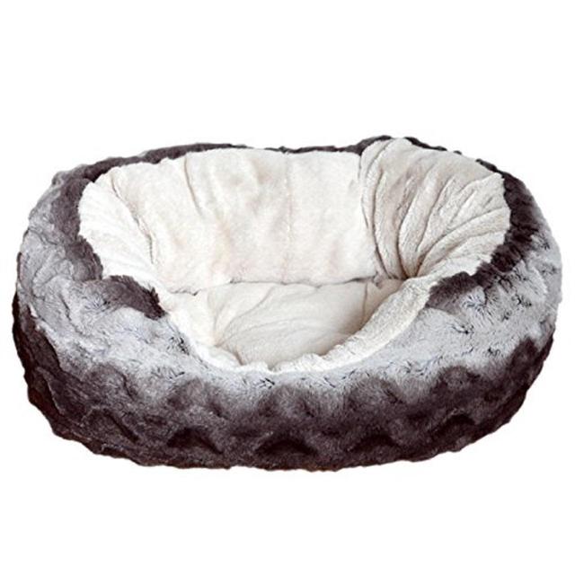 Rosewood Snuggle Bed Oval Plush Grey & Cream 25''
