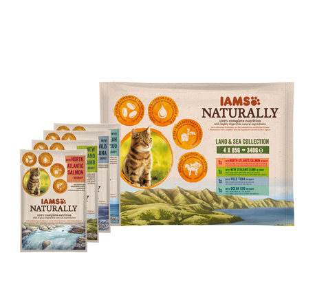 Iams Adult Cat Pouch Naturally Land & Sea Multipack In Gravy - 340gr