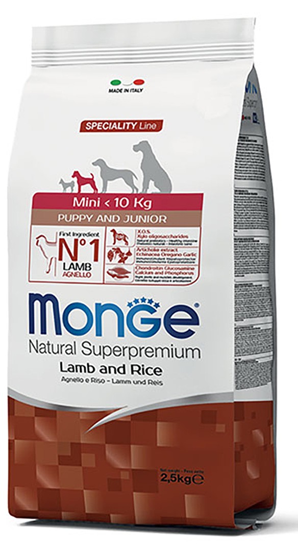 Monge – Monoprotein Mini Puppy & Junior Lamb And Rice - 2.5 Kg