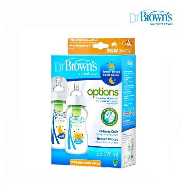 Dr. Brown's Natural Flow Options+ Anti-Colic Baby Bottles Wide Neck 2 x 270ml