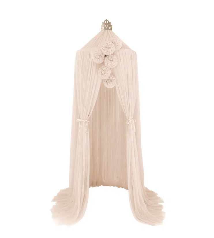 Spinkie Dreamy Canopy + 3 Pom Garlands In Cream With Gold Crown