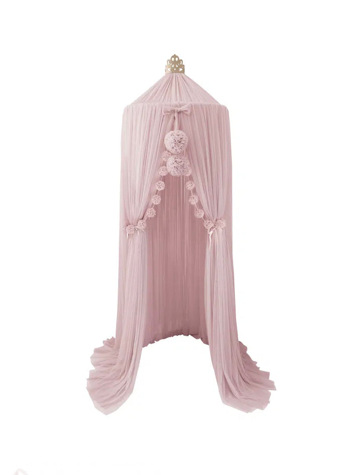 Dreamy Canopy + 1 Pom Garland + 1 Mini Pom Garland Set In Pale Rose With Gold Crown