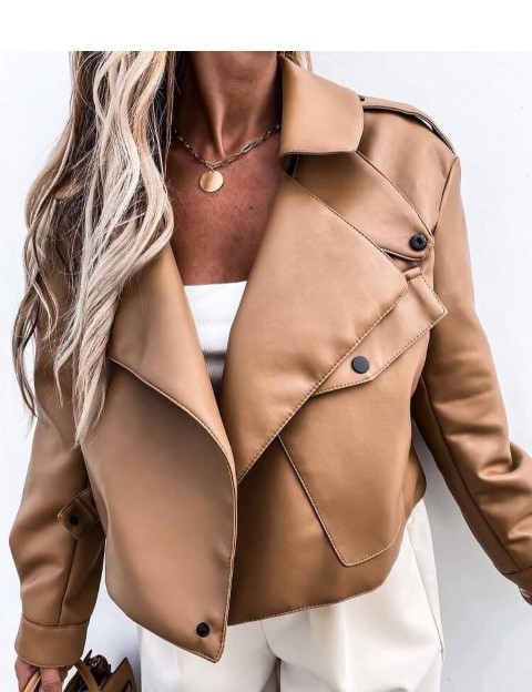 Woman's Spring Short Jacket Long Sleeve Camel Colour One