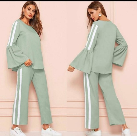 Woman's Truck Suit Trouser ONLY Mint Colour Long Sleeve With Stripes Size L 2+1