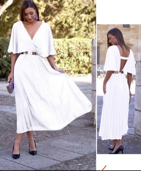 Woman's Total White Long Dress Wide Design