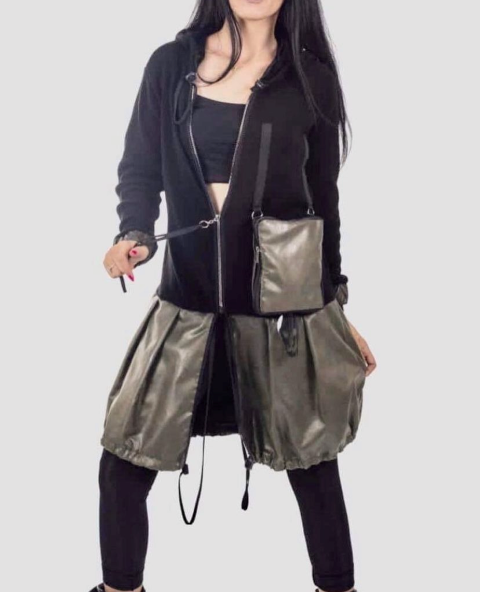 Woman's Khaki With Black Long Jacket Size S