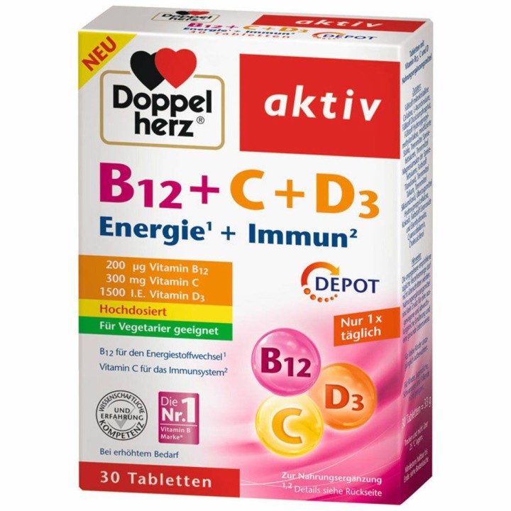 Doppelherz B12 200Mg + C +D3 1500 I.E 30 Tablets
