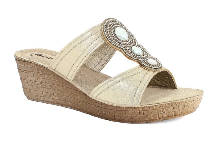 Inblu Woman's Anatomic Orthopedic Summer Shoes Slippers Se4 Beige With Gems