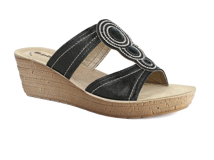 Inblu Woman's Anatomic Orthopedic Summer Shoes Slippers Se4 Black With Gems