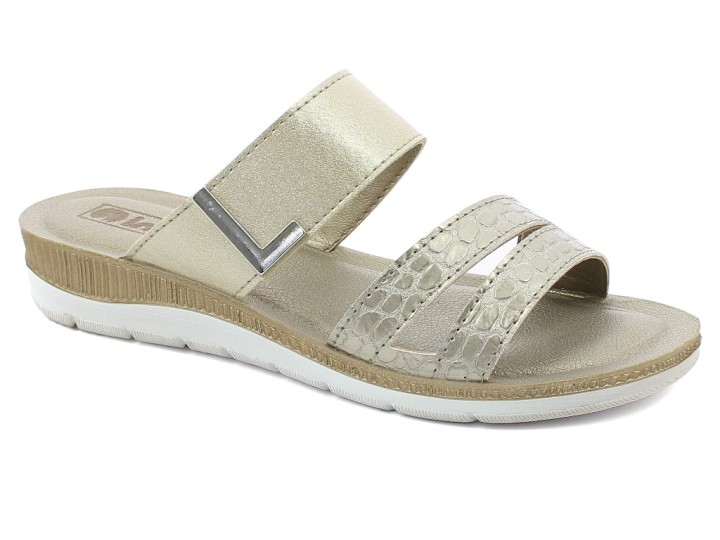 Orthoflex Woman's Leather Summer Formal Slippers Sandals Made In Greece  Fashion 7178 Light Gold