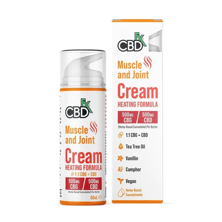 CBDfx, Muscle & Joint Cream Heating Formula, 500mg CBD with white willow bark, caffeine, vanillin & tea tree oil 50ml