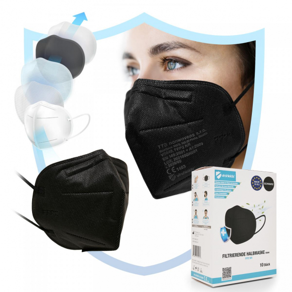 Virshields Filtering Half Mask FFP2 5-layer Black, 10 Pieces, Made in EU