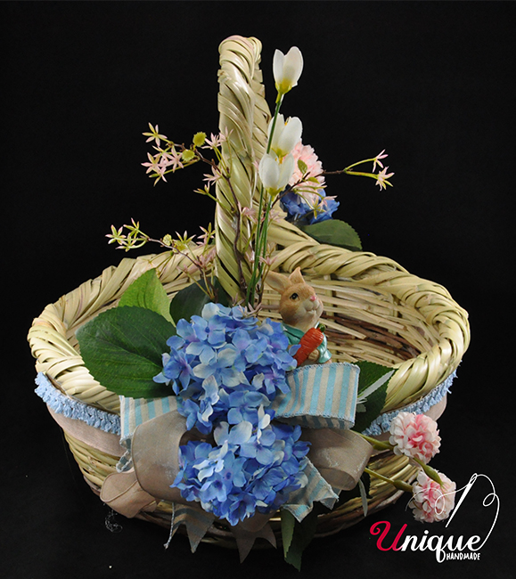 Handmade Wave Basket Easter Decorated Round L
