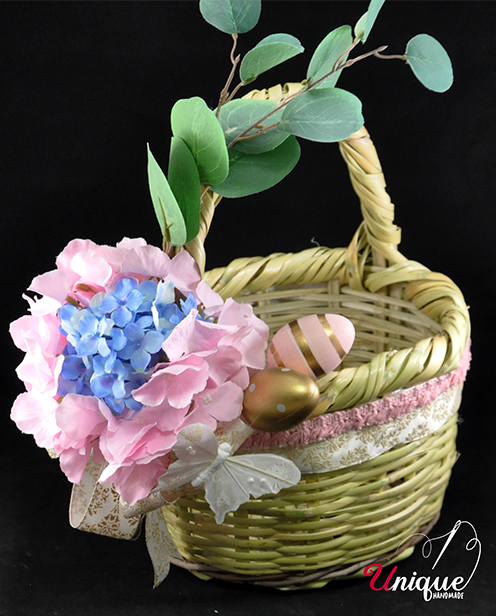 Handmade Wave Basket Easter Decorated Round S - Christmas Decoration