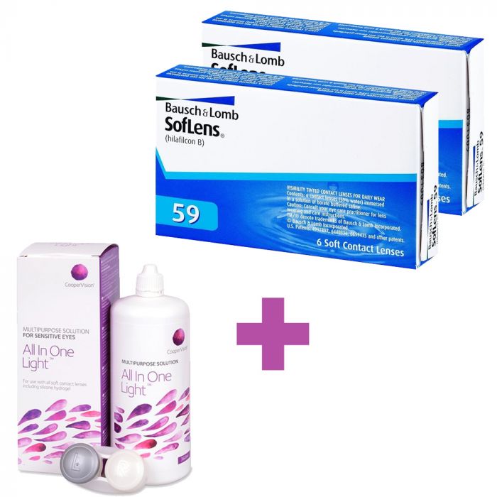 12 Monthly Contact Lenses Soflens 59 (2 Packs) + 1 Lens Solution Cooper Vision All In One Light 360ml - 1