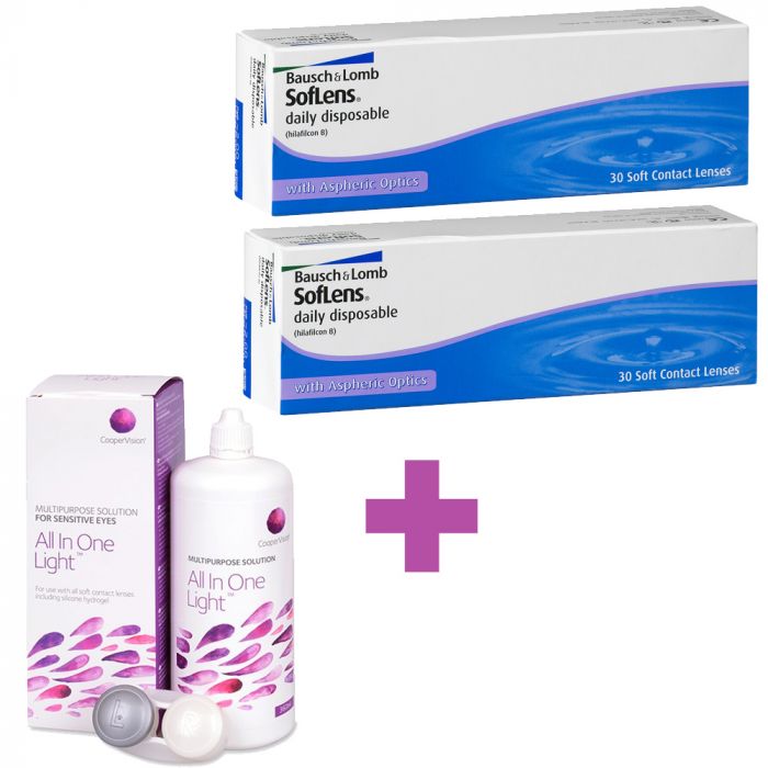 60 Daily Disposable Contact Lenses SofLens (2 packs) + 1 Lens Solution Cooper Vision All In One Light 360ml - 1.5
