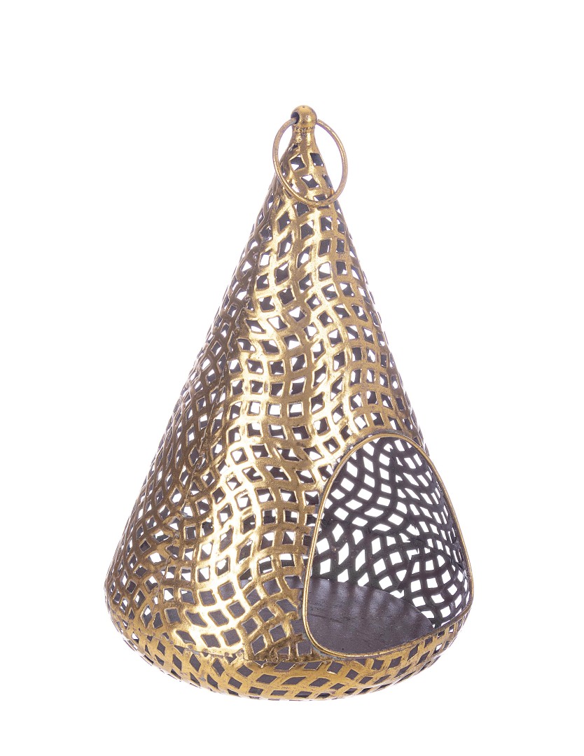 Floor Candleholder With Base Golden / Φανάρι Bulle Drop Χρυσό Υ31Εκ