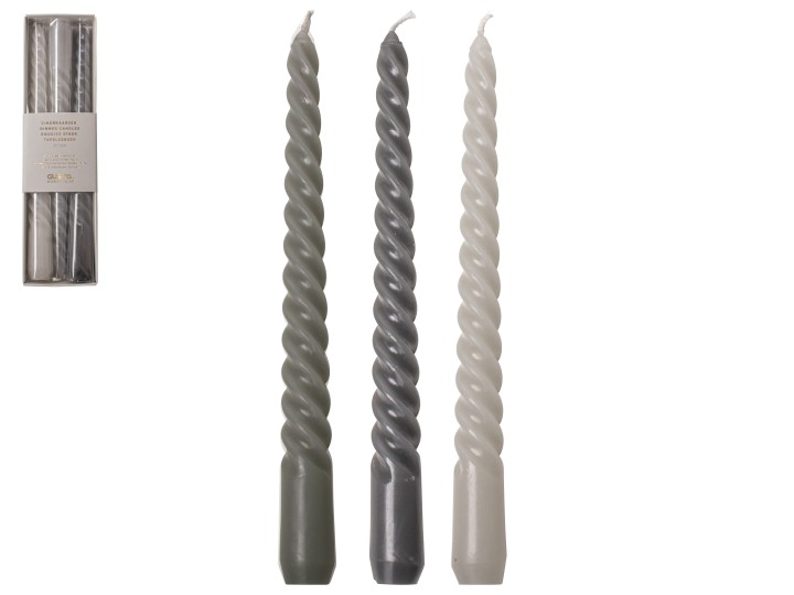 Decorative Candle / Κεριά Δείπνο Swirl Σετ Γκρι 20,5Cm 3 Τεμ.