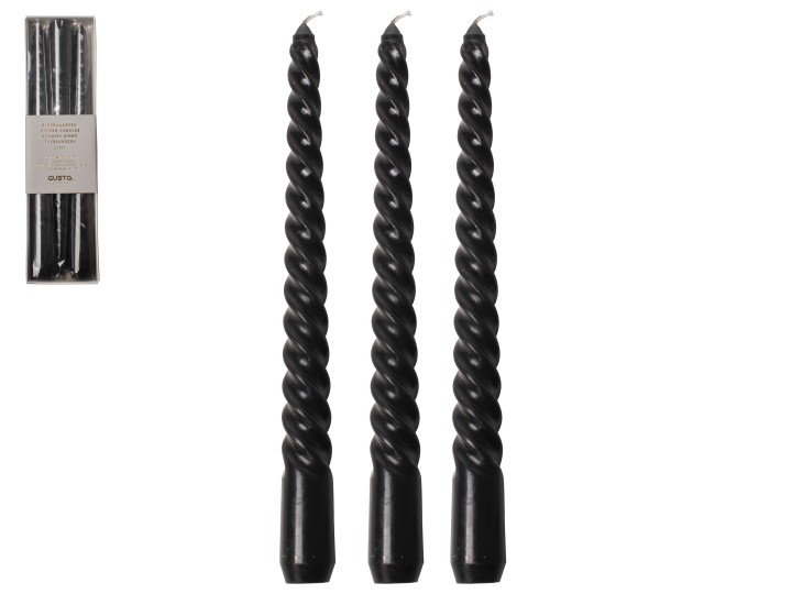 Decorative Candle Black / Κεριά Δείπνου Swirl Σετ Μαύρο 20,5Cm 3 Τεμ.