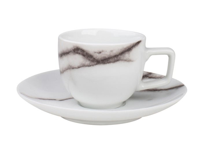 Dining Tea Bowl White / Κούπα Μόκα Με Σετ Πιατάκι Marble Λευκό / Μαύρο 0,10L 4Τμχ