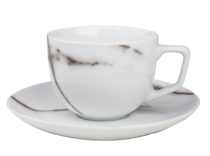 Dining Tea Bowl White / Κούπα Με Σετ Πιατάκι Marble Λευκό / Μαύρο 0,22L 4Τμχ