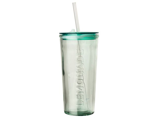 Kitchen Drinking Glass / Ποτήρι In A Jar Με Πράσινο Καλαμάκι 550Ml