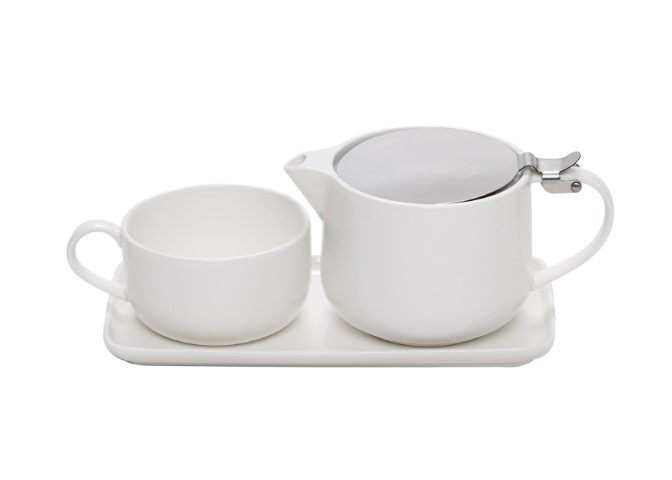 Tea Dining Set White Brown / Σετ Τσαγιού Καφέ Λευκό 3 Τεμ