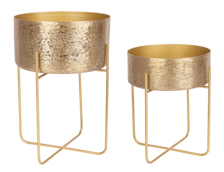 Outdoor Decorative Plant Pot Golden / Γλάστρα Varanasi Με Βάση Χρυσή Set2