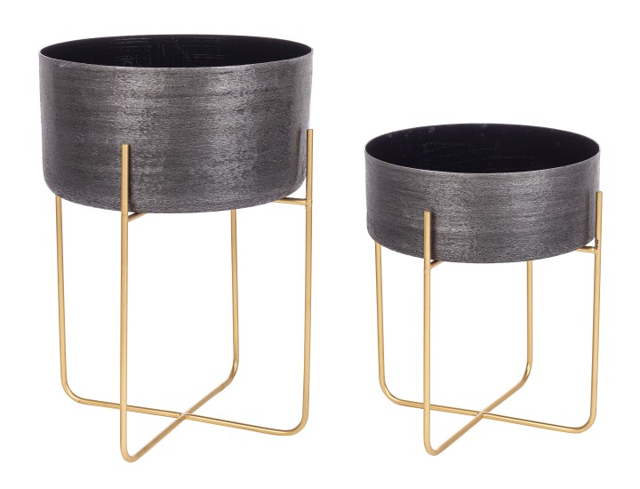 Outdoor Decorative Plant Pot / Γλάστρα Varanasi Με Βάση Μαύρη Set2