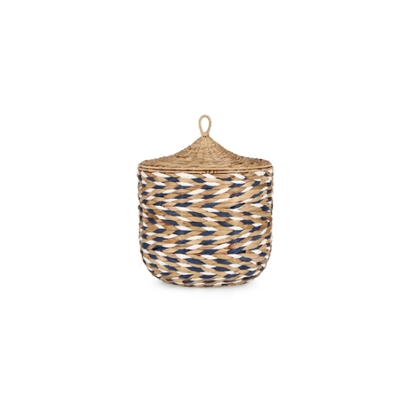 Decorative Storage Indoor Basket Box Blue / Διακοσμητικό Καλάθι Με Καπάκι Namibia Μπλε / Λευκό 40Xh35Cm