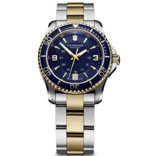 Maverick Gs Small 2-Tone, 34, Blue Bezel, Blue Dial, Silver/Gold Two Tone Bracelet (241790)