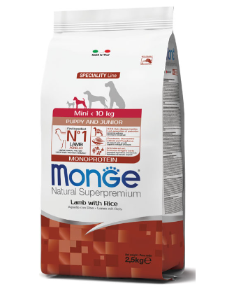 Monge Natural Super Premium Mni Puppy And Junior Monoprotein Lamb With Rice - 7.5 Kg