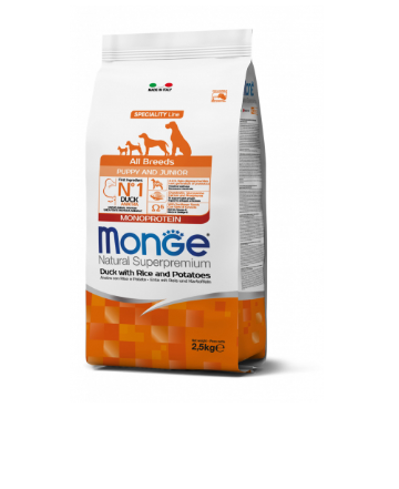 Monge Natural Super Premium All Breeds Puppy And Junior Monoprotein Duck With Rice And Potatoes - 2.5 Kg