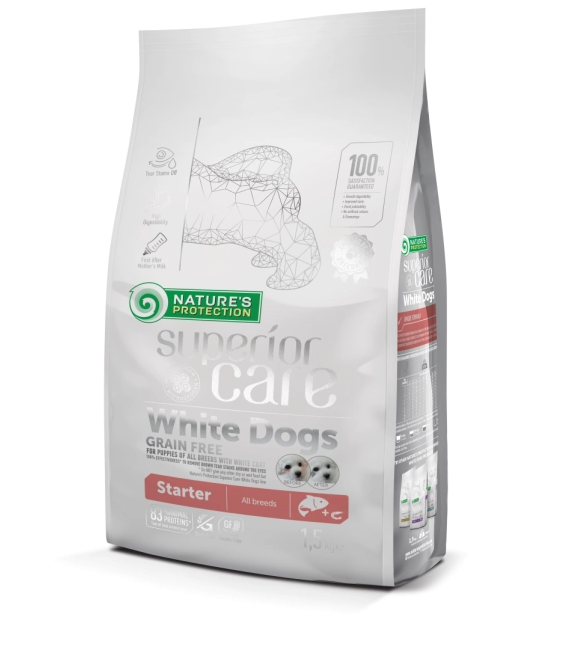 Natures Protection Superior Care Grain Free Starter For Puppies All Breeds With White Coat With Salmon Dry Food - 17 Kg