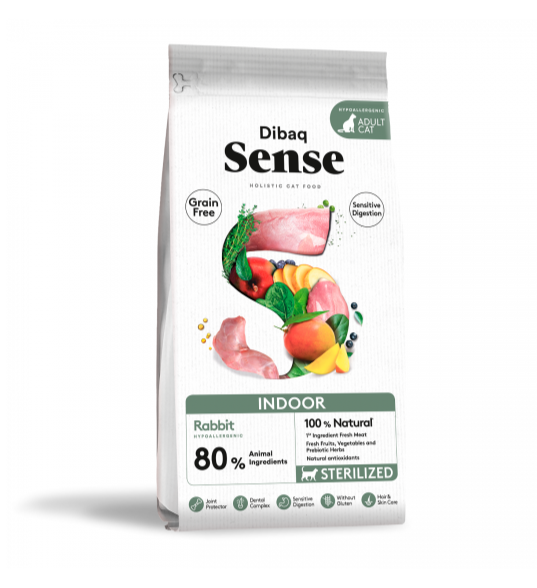 Dibaq Sense Grain Free Adult Sterilized Indoor Rabbit Dry Cat Food - 1.5 Kg