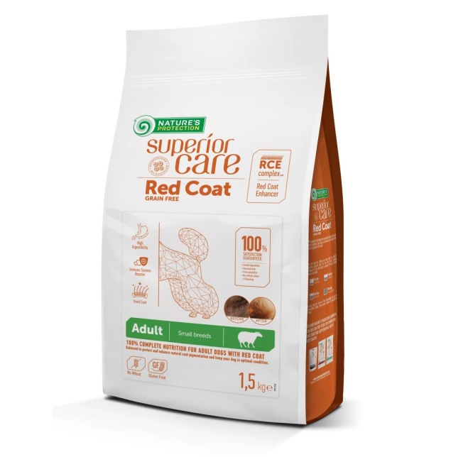 Natures Protection Superior Care Grain Free Food Adult Dogs Small Breeds Red Coat With Lamb - 1.5 Kg