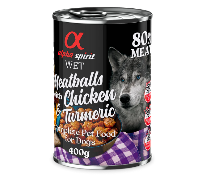Alpha Spirit Meatballs Chicken With Turmeric Dog Wet Food - 400gr