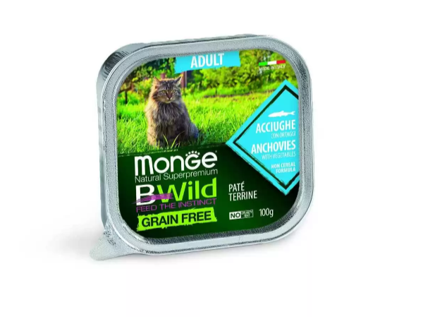 Monge Bwild Grain Free Adult Cat Pate Anchovies With Vegetables - 100gr