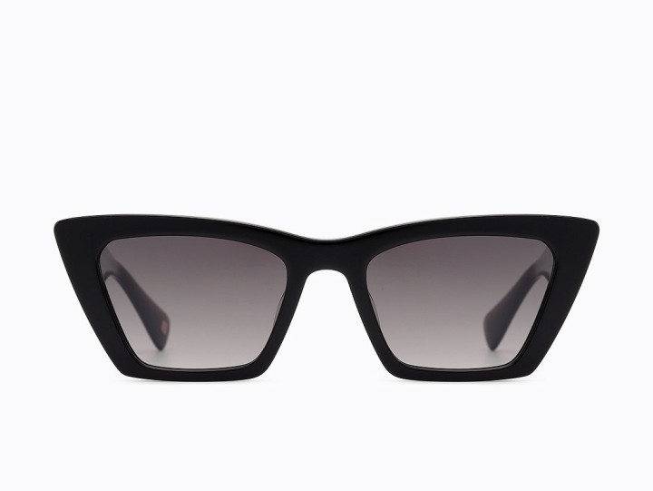 Carolina Lemke Malia Cateye  Women's sunglasses  Color Shiny Black-Transparent Dark Brown Lens Color Gradient Smoke