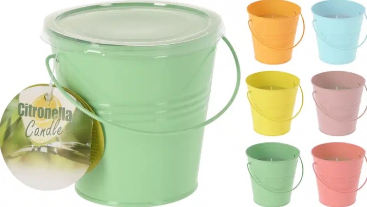 Candle In Metal Bucket 6 Assorted Designs