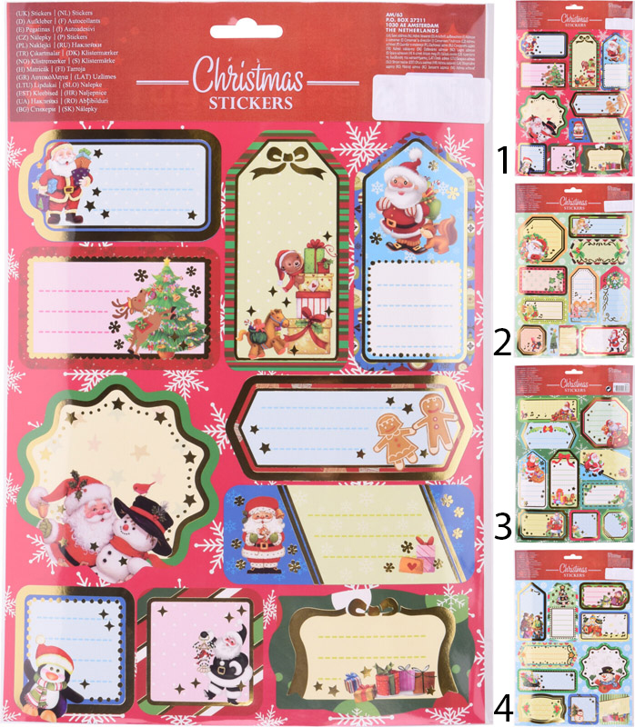 GIFT TAGS STICKER 20X30CM 4ASS