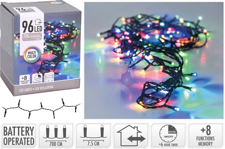 XMAS LED LIGHTS 96 PCS BATTERY OPERATED - MULTICOLOR IP44