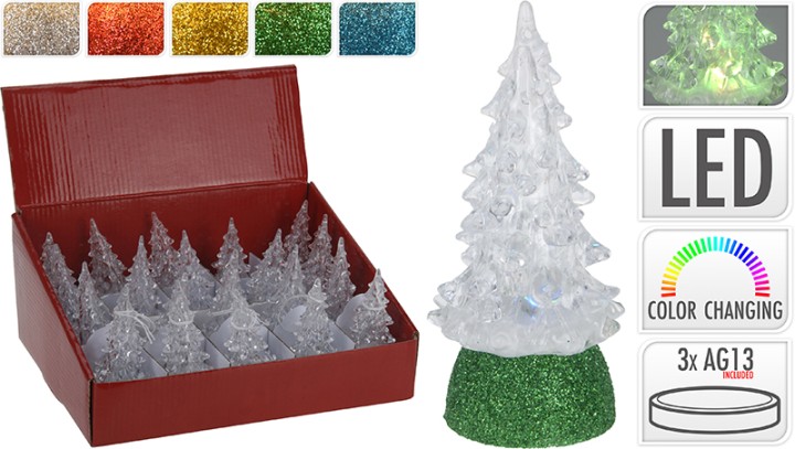XMAS TREE WITH COLOR CHAINGING LED 10CM - 5 ASSORTED DESIGNS