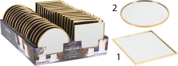 PLATE MIRROR 10CM GOLD 2ASS