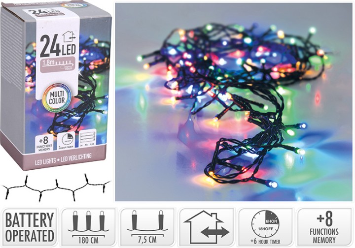 XMAS LED LIGHTS 24 PCS BATTERY OPERATED - MULTICOLOR IP44