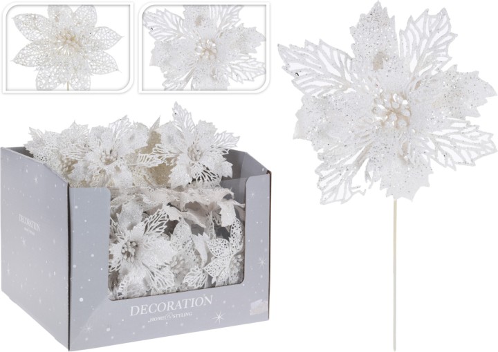 FLOWER ON PICK 21CM WHITE 2 ASSORTED DESIGNS