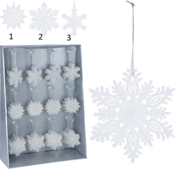 HANGING DECORATION WITH GLITTER 10CM GLITTER WHITE - ASSORTED DESIGNS