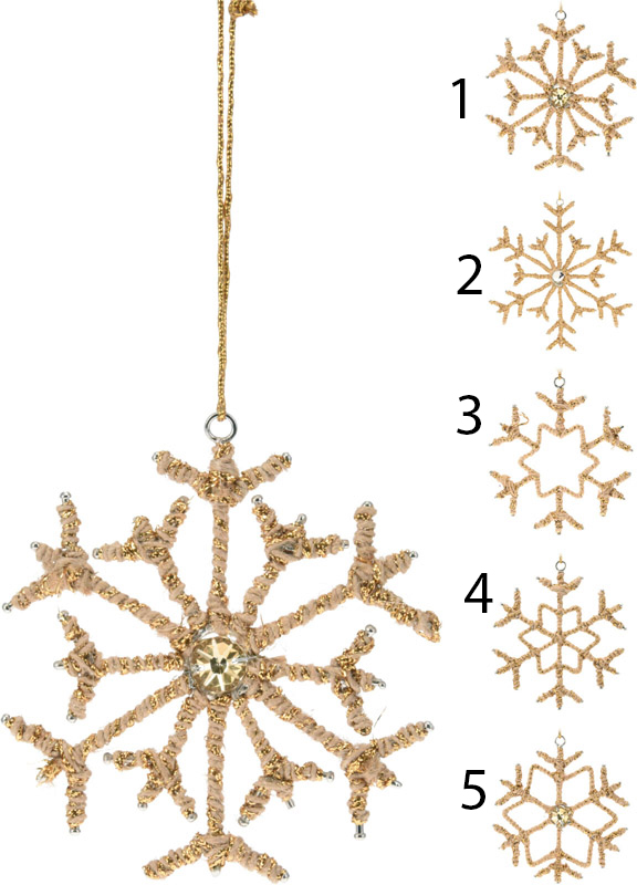 HANGING SNOWFLAKE 10CM GOLD - ASSORTED DESIGNS