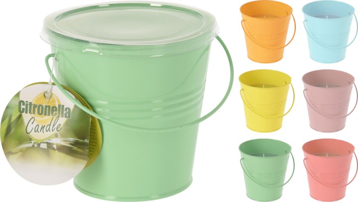 CANDLE CITRONELLA, 160 GRAM IN METAL BUCKET, DIA 105X105MM WITH HANDLE,