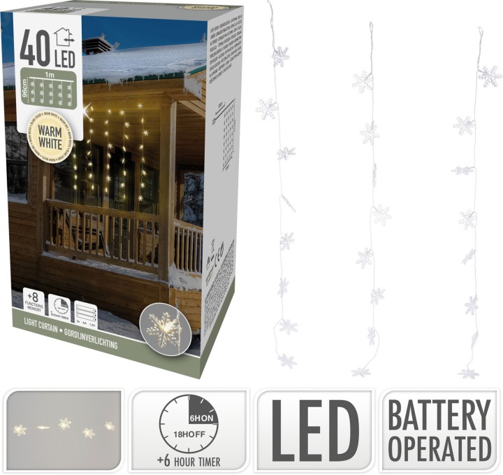 LED CURTAIN LIGHTS WITH SNOWFLAKE DECORATION 40LED